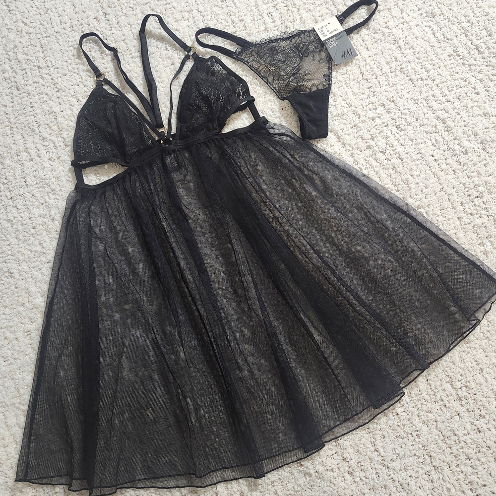 Victoria's Secret Black Lace Babydoll and H&M Thong